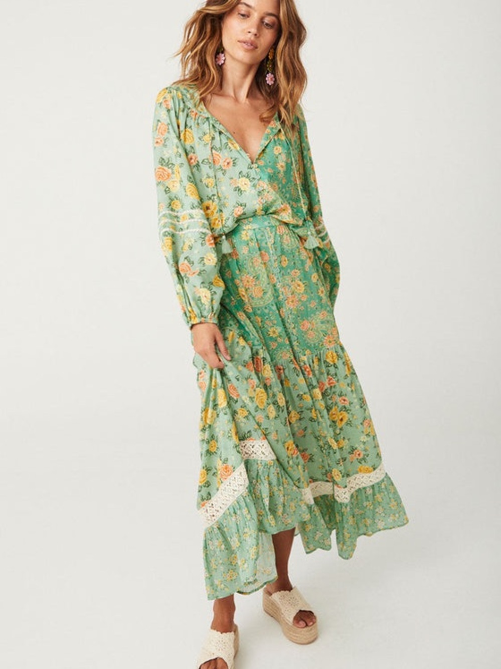 NWT SPELL & The Gypsy Collective "Melody" Tiered Maxi Skirt Size M